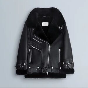 The Arrivals Moya Leather & Shearling Trim Jacket sz XS